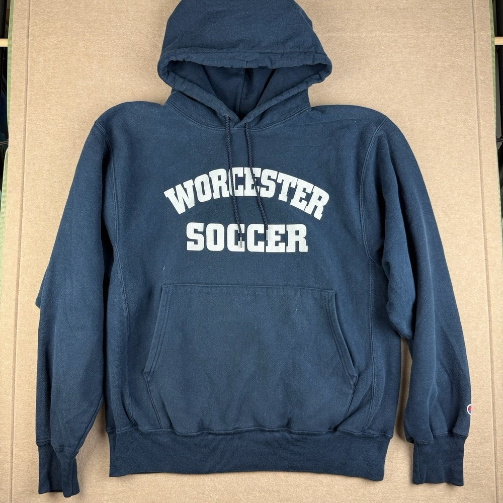 Champion Hoodie Men‎ M Navy Blue Worcester Soccer Reverse Weave Pullover